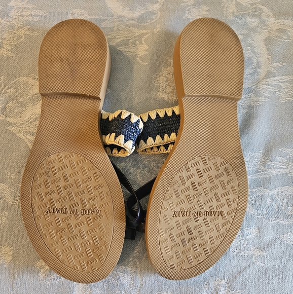 Italian Shoemaker Sandals, Navy, Cream & Brown Size 7.5 - Picture 3 of 4
